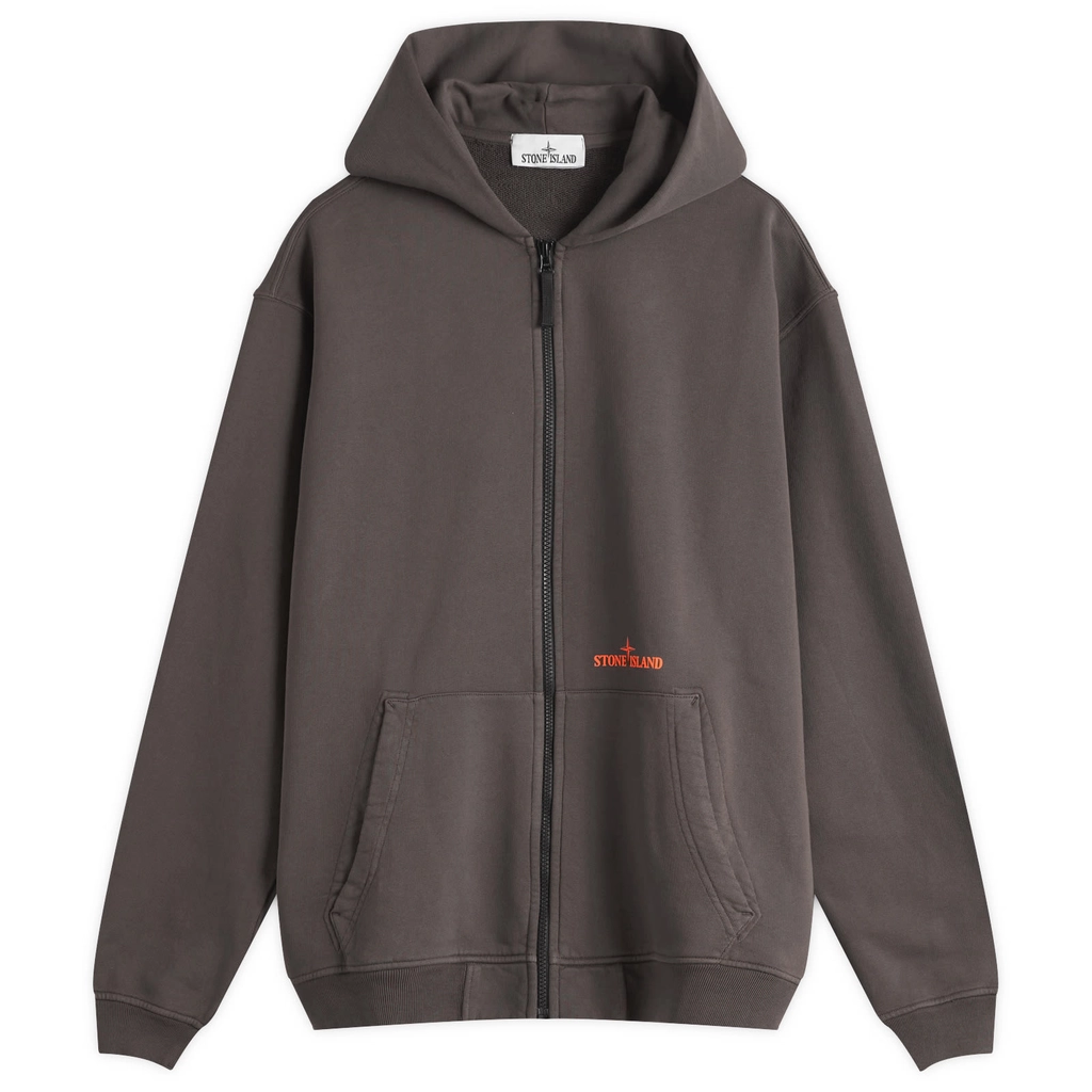 Stone Island Men's Fingerprint Logo Zip Hoodie Charcoal